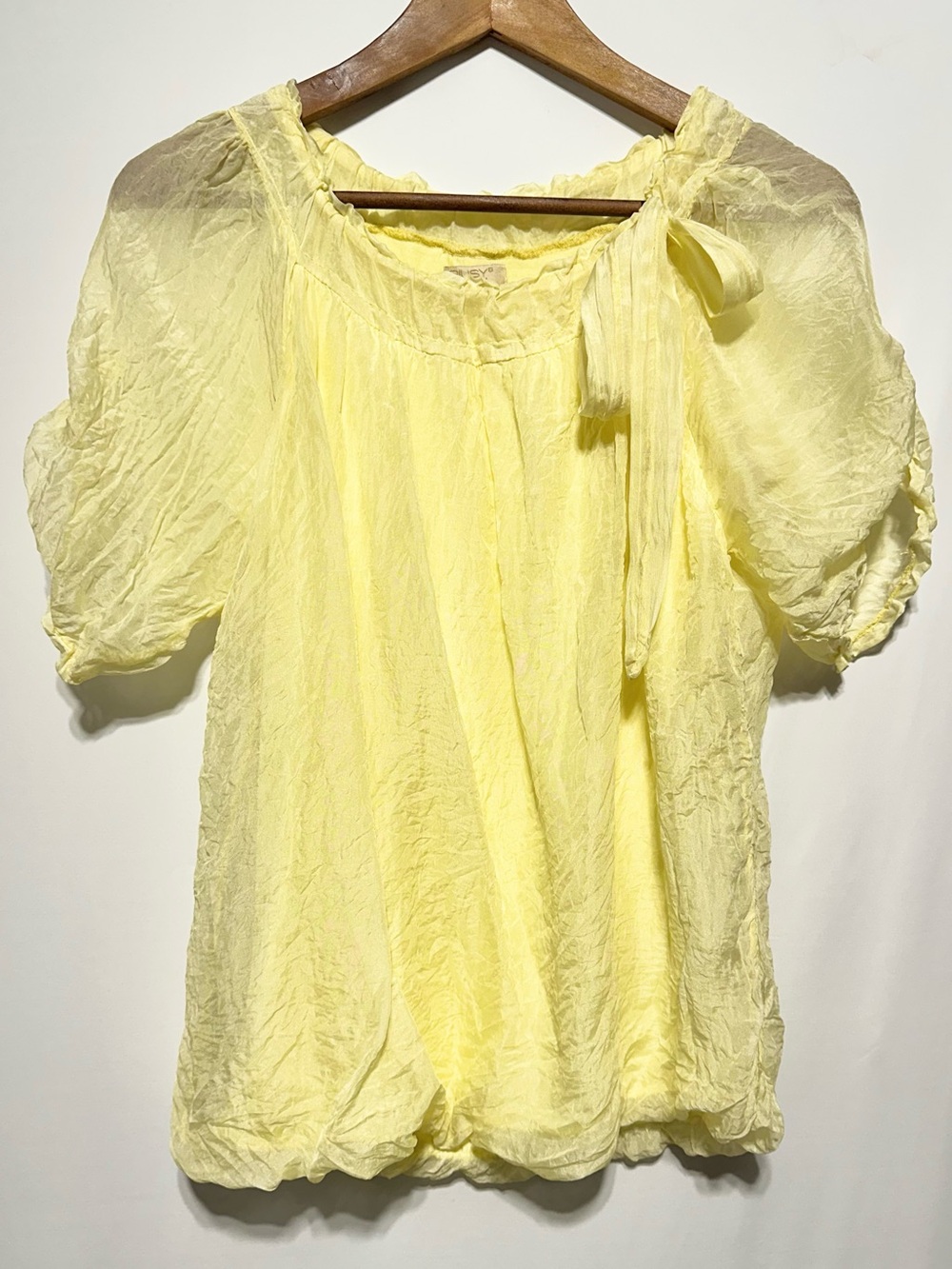 Giusy Made in Italy Yellow Silk Puff Sleeve Blouse Small Romantic Feminine